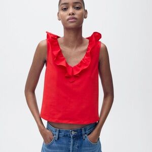 Mango Red Ruffled Sleeveless Top